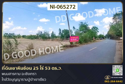 ที่ดินเขาหินซ้อน 25 ไร่ 53 ตร.ว. พนมสารคาม ฉะเชิงเทรา ใกล้วัดบุญญารามปู่เจ้าเขาเขียว