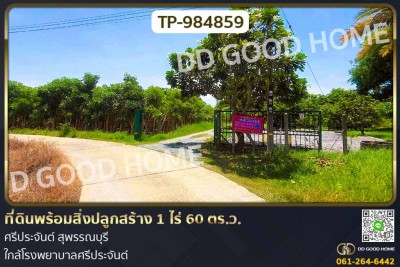 ที่ดินพร้อมสิ่งปลูกสร้าง 1 ไร่ 60 ตร.ว. ศรีประจันต์ สุพรรณบุรี ใกล้โรงพยาบาลศรีประจันต์