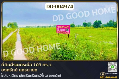 ที่ดินศีรษะกระบือ 103 ตร.ว. องครักษ์ นครนายก ใกล้มหาวิทยาลัยศรีนครินทรวิโรฒ องครักษ์.